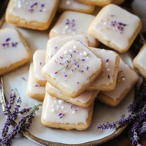 A batch of cookies with pale icing and purple flower pieces.