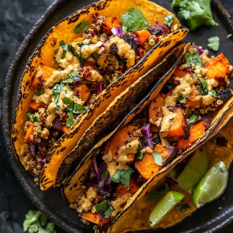Two loaded tacos with fresh toppings.