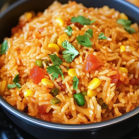 A hearty bowl of tomato rice with colorful veggies.