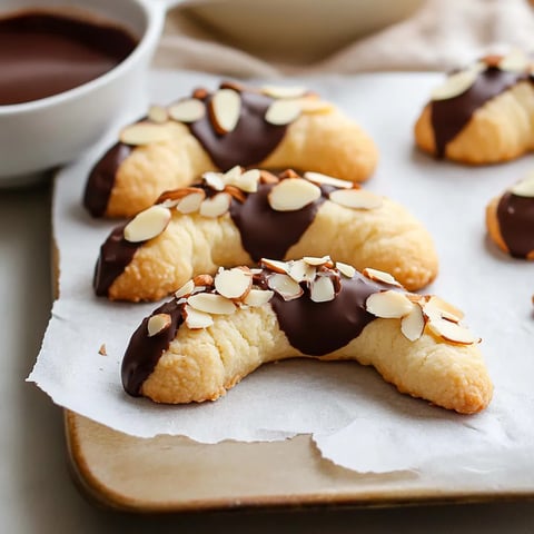 A plate full of chocolate-dipped almond crescents.