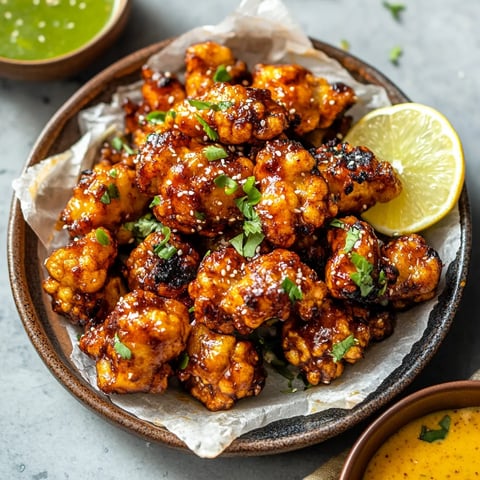 Bowl filled with saucy wings and a wedge of lemon.
