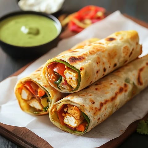 Two chicken wraps on a table.