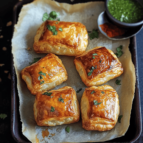 Four small quiches on a tray.