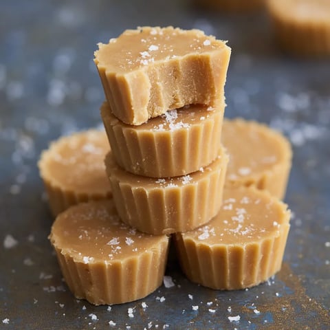 A stack of brown candies with white powder on top.