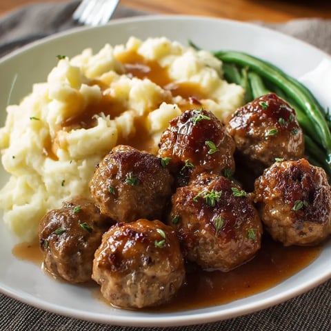 A plate of meatballs and mashed potatoes.