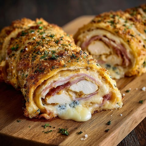 A delicious chicken cordon bleu stromboli recipe.