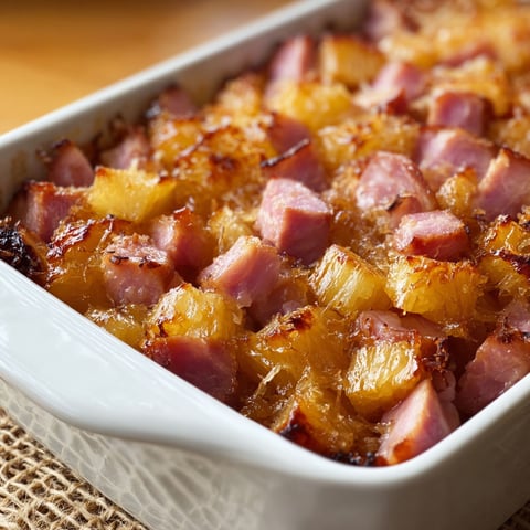 A dish of ham and pineapple.