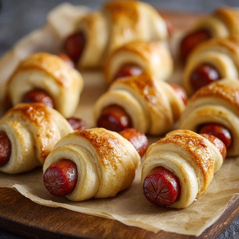 A tray of pigs in a blanket.