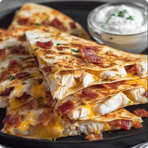 A plate of chicken bacon ranch quesadilla.