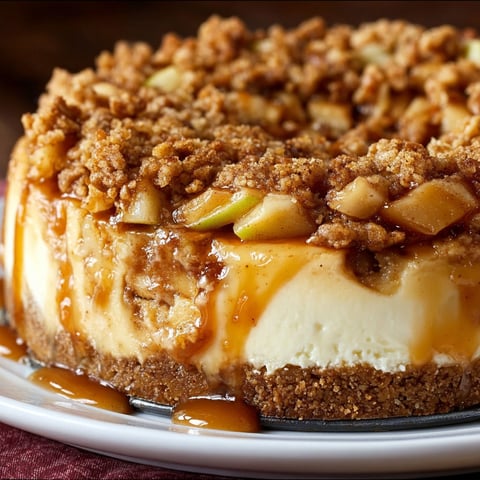 A slice of apple cinnamon cheesecake crumble.