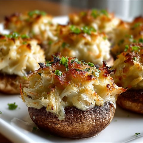 A plate of creamy garlic crab-stuffed mushrooms.