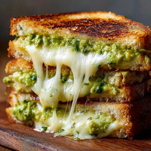 A sandwich with creamy avocado and grilled cheese.