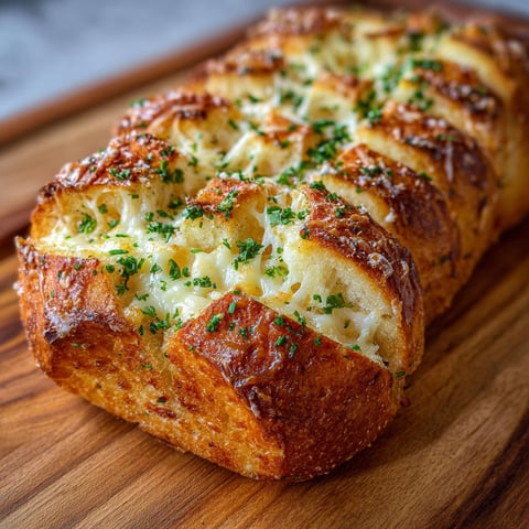 A slice of garlic bread with cheese and herbs.