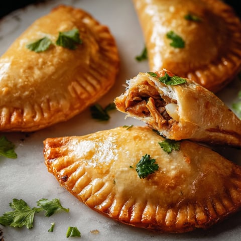 Two chicken empanadas on a plate.