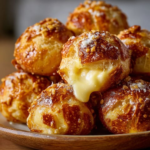 A plate of warm gooey cheesy pretzel bites.