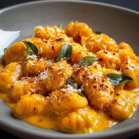 A plate of creamy pumpkin gnocchi delight.