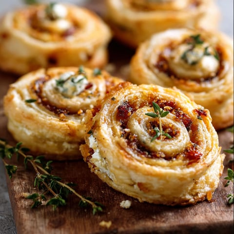 Fig and goat cheese pinwheels on a wooden board.