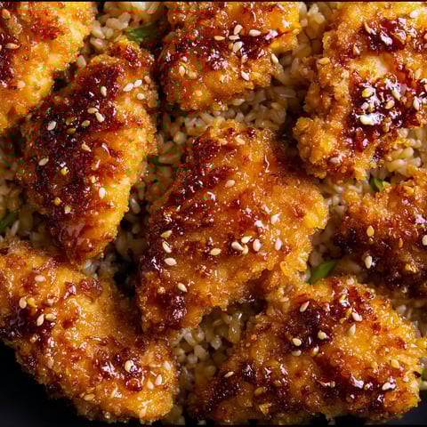 A plate of baked crunchy hot honey chicken.