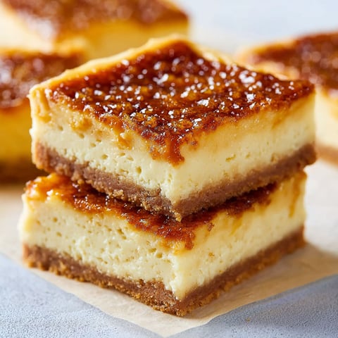 A close up of a crème brûlée cheesecake bar.