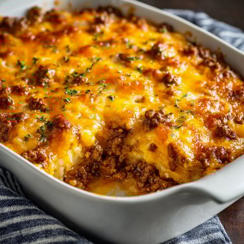 A white bowl filled with a delicious casserole.