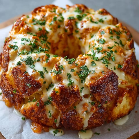 A close up of a chicken Alfredo monkey bread.