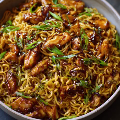 A bowl of noodles with chicken and vegetables.