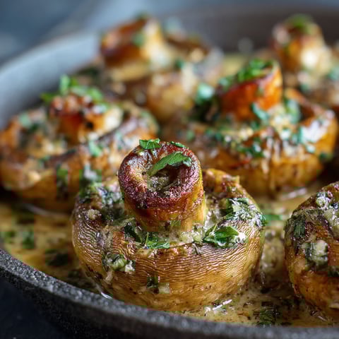 A pan of mushrooms with herbs and butter.