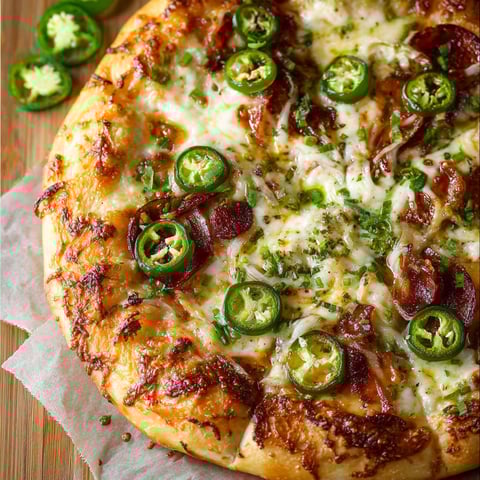 A pizza with jalapenos on top.