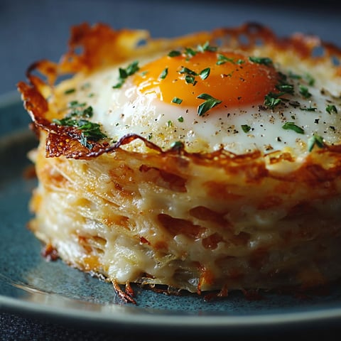 A baked egg on top of a piece of food.