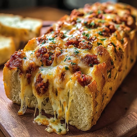 A cheesy bread with meat on top.