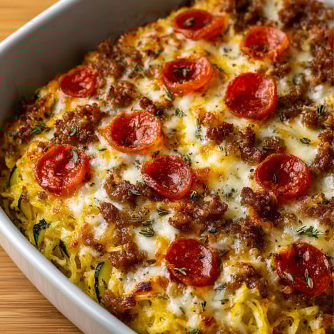 A dish with zucchini and tomatoes.