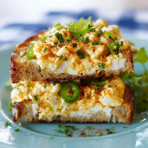 A slice of toast with egg salad on top.