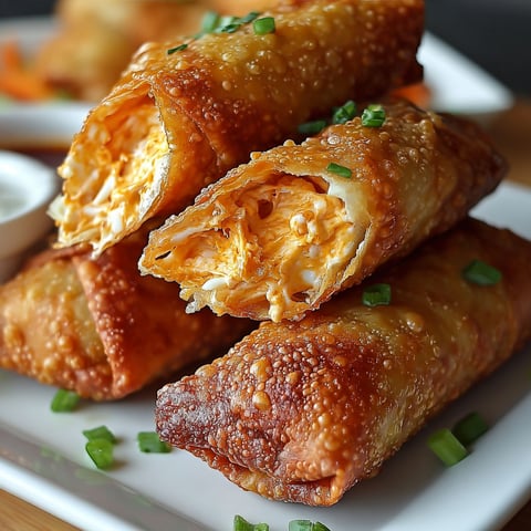 Crispy Buffalo Chicken Dip Egg Rolls.