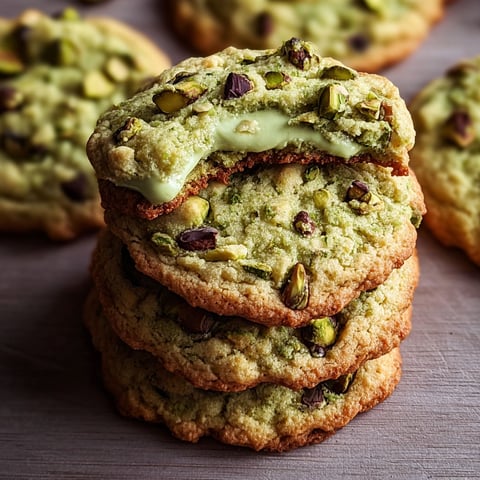 Pistachio Cream Cookies stacked on a table.