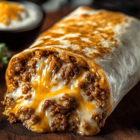 A burrito with cheese and meat.