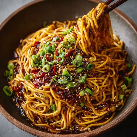A bowl of noodles with vegetables and sauce.