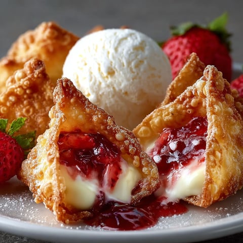 A plate of strawberry cheesecake wontons.