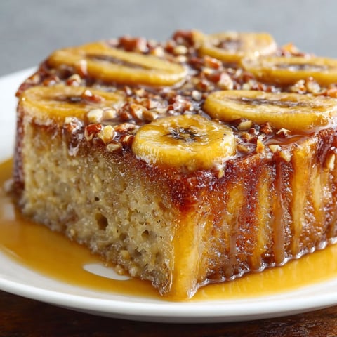 A slice of banana upside down cake.