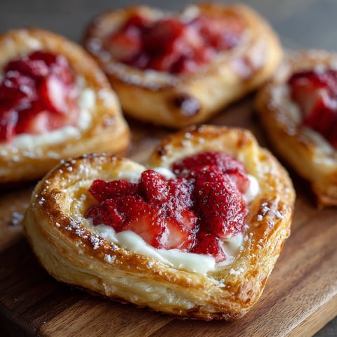 A plate of strawberry cream cheese heart danishes.