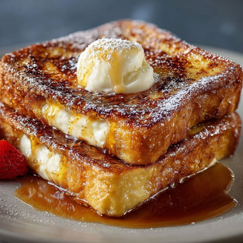 French toast with a dollop of whipped cream.