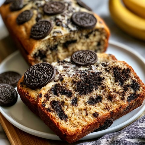 A slice of Oreo Banana Bread.