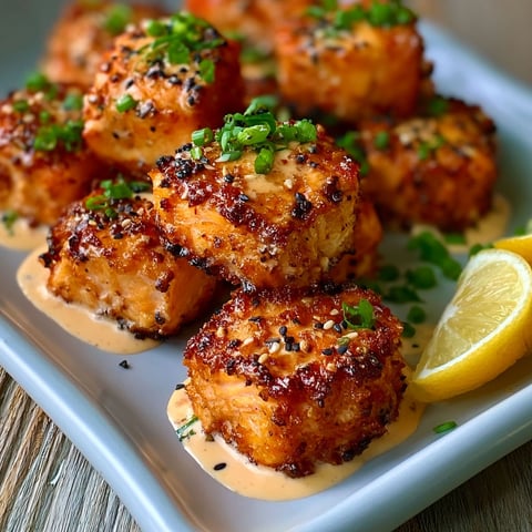 A plate of crispy bang bang salmon bites.
