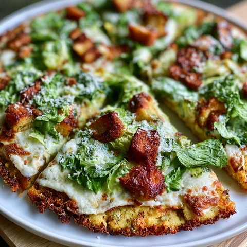 A pizza with chicken crust and Caesar salad toppings.
