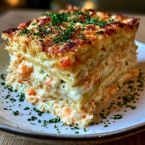 A delicious looking crab and shrimp lasagna.