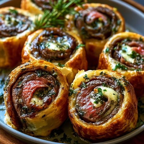 A plate of garlic herb steak pinwheels.